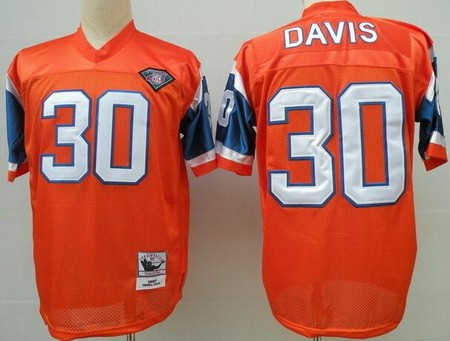 Men's Denver Broncos #30 Terrell Davis Orange with 75TH Patch Throwback Jersey