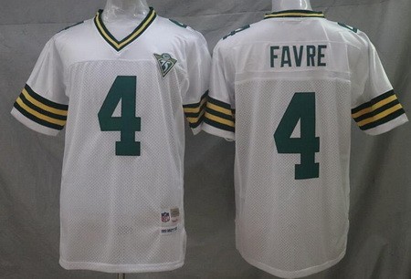 Men's Green Bay Packers #4 Brett Favre White with 75th Anniversary Throwback Jersey