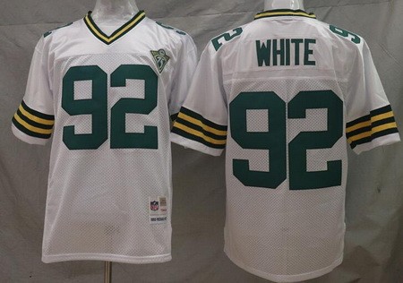 Men's Green Bay Packers #92 Reggie White White with 75th Anniversary Throwback Jersey