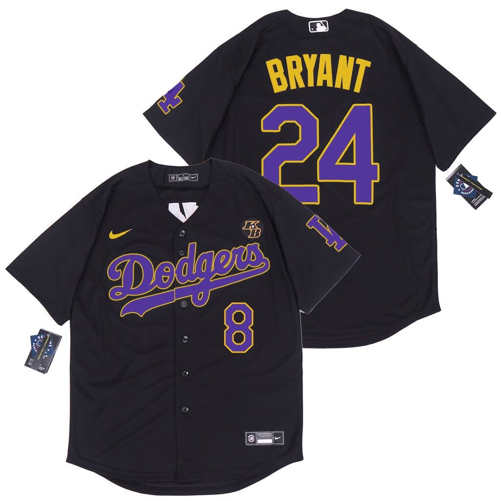 Men's Los Angeles Dodgers #8#24 Kobe Bryant Black Purple 2020 Cool Base Jersey