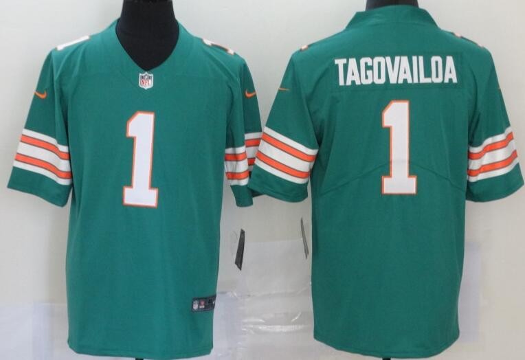 Men's Miami Dolphins #1 Tua Tagovailoa Limited Aqua Throwback Vapor Untouchable Jersey