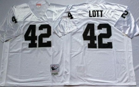 Men's Oakland Raiders #42 Ronnie Lott White Throwback Jersey
