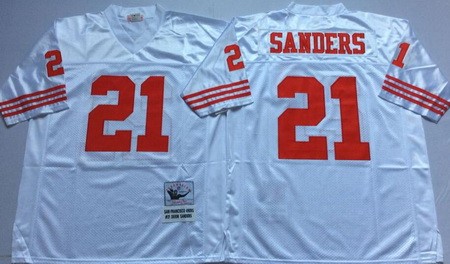 Men's San Francisco 49ers #21 Deion Sanders White Throwback Jersey