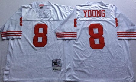 Men's San Francisco 49ers #8 Steve Young White Throwback Jersey