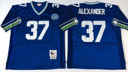 Men's Seattle Seahawks #37 Shaun Alexander Blue Throwback Jersey