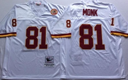 Men's Washington Redskins #81 Art Monk White Throwback Jersey