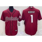 Men's Arizona Cardinals #1 Kyler Murray Limited Red Baseball Jersey