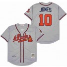 Men's Atlanta Braves #10 Chipper Jones Gray 1995 Throwback Jersey