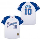 Men's Atlanta Braves #10 Chipper Jones White Blue Throwback Jersey