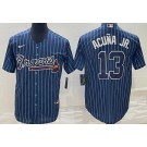 Men's Atlanta Braves #13 Ronald Acuna Jr Blue Stripes Cool Base Jersey