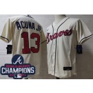 Men's Atlanta Braves #13 Ronald Acuna Jr Cream 2021 World Series Champions Cool Base Jersey