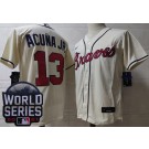 Men's Atlanta Braves #13 Ronald Acuna Jr Cream 2021 World Series Cool Base Jersey