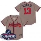 Men's Atlanta Braves #13 Ronald Acuna Jr Gray 2021 World Series Champions Cool Base Jersey