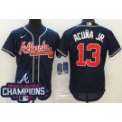 Men's Atlanta Braves #13 Ronald Acuna Jr Navy 2021 World Series Champions Authentic Jersey