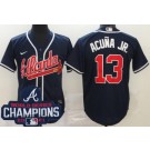 Men's Atlanta Braves #13 Ronald Acuna Jr Navy 2021 World Series Champions Cool Base Jersey