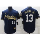 Men's Atlanta Braves #13 Ronald Acuna Jr Navy Gold Champions Cool Base Jersey