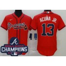 Men's Atlanta Braves #13 Ronald Acuna Jr Red 2021 World Series Champions Authentic Jersey