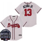 Men's Atlanta Braves #13 Ronald Acuna Jr White 2021 World Series Cool Base Jersey