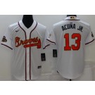 Men's Atlanta Braves #13 Ronald Acuna Jr White 2022 Gold Program Cool Base Jersey