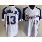 Men's Atlanta Braves #13 Ronald Acuna Jr White Throwback Jersey