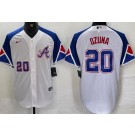 Men's Atlanta Braves #20 Marcell Ozuna White City Player Number Cool base Jersey