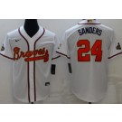 Men's Atlanta Braves #24 Deion Sanders White 2022 Gold Program Cool Base Jersey