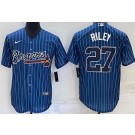 Men's Atlanta Braves #27 Austin Riley Blue Stripes Cool Base Jersey