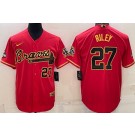 Men's Atlanta Braves #27 Austin Riley Red Gold Champions Cool Base Jersey