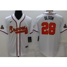 Men's Atlanta Braves #28 Matt Olson White 2022 Gold Program Cool Base Jersey