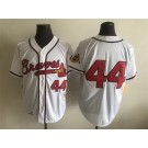Men's Atlanta Braves #44 Hank Aaron White Throwback Jersey