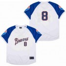 Men's Atlanta Braves #8 Javier Lopez White Blue Throwback Jersey