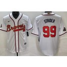 Men's Atlanta Braves #99 Spencer Strider White 2022 Gold Program Cool Base Jersey