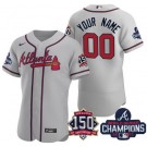Men's Atlanta Braves Customized Gray 2021 World Series Champions 150th Anniversary Authentic Jersey