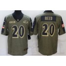 Men's Baltimore Ravens #20 Ed Reed Limited Olive 2021 Salute To Service Jersey