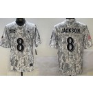 Men's Baltimore Ravens #8 Lamar Jackson Limited Arctic Camo 2024 Salute to Service Jersey