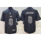 Men's Baltimore Ravens #8 Lamar Jackson Limited Black RFLCTV Jersey