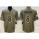 Men's Baltimore Ravens #8 Lamar Jackson Limited Olive 2022 Salute To Service Jersey