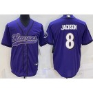 Men's Baltimore Ravens #8 Lamar Jackson Limited Purple Baseball Jersey