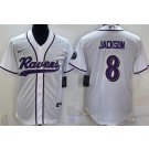 Men's Baltimore Ravens #8 Lamar Jackson Limited White Baseball Jersey