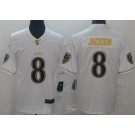 Men's Baltimore Ravens #8 Lamar Jackson Limited White Gold 100th Season Vapor Untouchable Jersey
