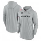 Men's Baltimore Ravens Gray 2024 Salute to Service Lightweight Performance Long Sleeve Hooded T Shirt