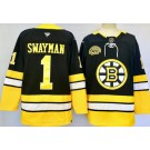 Men's Boston Bruins #1 Jeremy Swayman Black 100th Anniversary Authentic Jersey