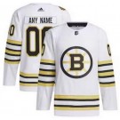 Men's Boston Bruins Customized White 100th Anniversary Authentic Jersey