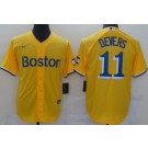 Men's Boston Red Sox #11 Rafael Devers Yellow 2021 City Player Name Cool Base Jersey