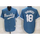 Men's Brooklyn Dodgers #18 Yoshinobu Yamamoto Light Blue Cooperstown Collection Cool Base Jersey