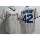 Men's Brooklyn Dodgers #42 Jackie Robinson Cream Stripes Throwback Jersey