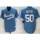 Men's Brooklyn Dodgers #50 Mookie Betts Light Blue Cooperstown Collection Cool Base Jersey