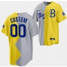 Men's Brooklyn Dodgers Customized Bad Bunny Gray Yellow 2022 MLB All Star Celebrity Softball Game Cool Base Jersey