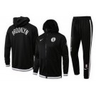 Men's Brooklyn Nets Black 75th Performance Showtime Full Zip Hoodie Jacket Pants Sets