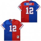 Men's Buffalo Bills #12 Jim Kelly Blue Red Split 1990 Throwback Jersey